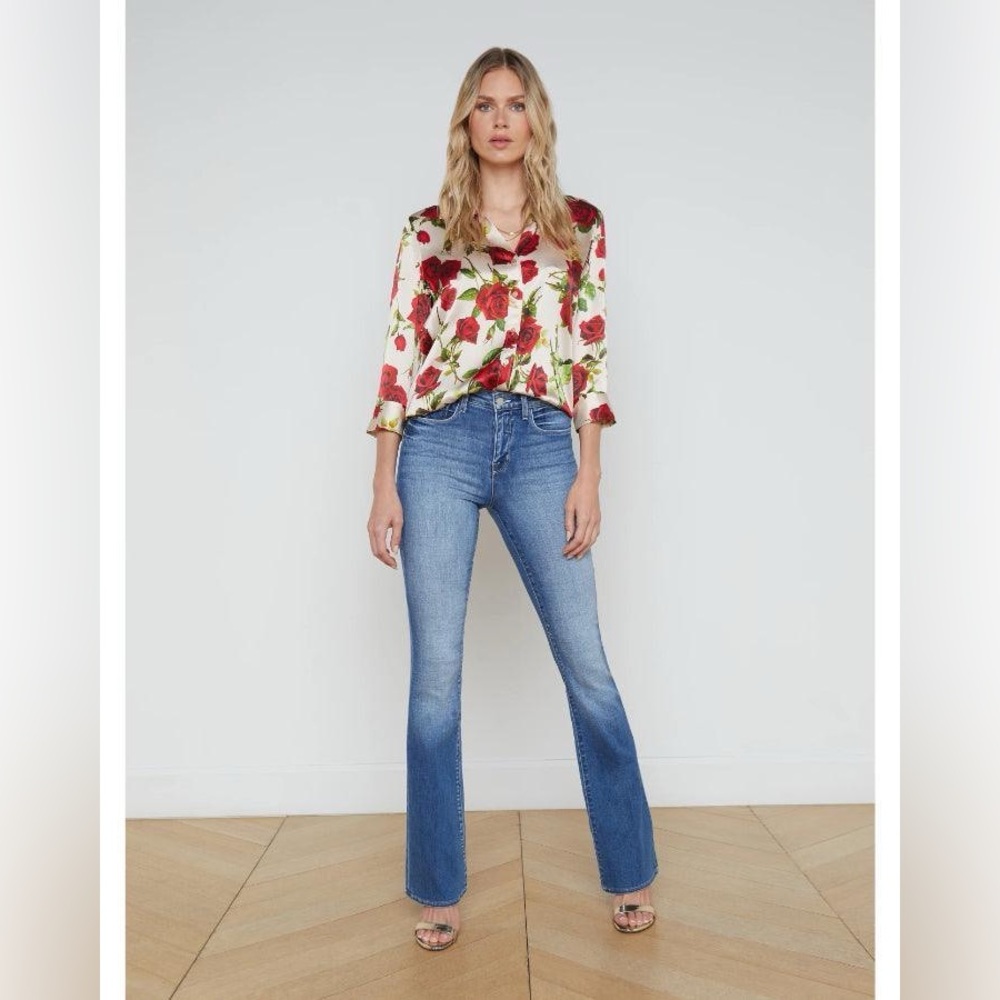 NWT L'Agence Dani Rose Print Silk Button-Up Shirt Blouse - Picture 4 of 5